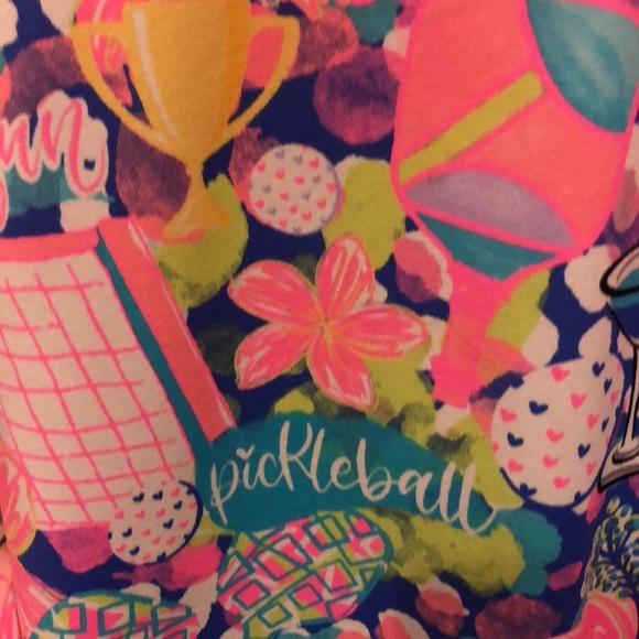 Lulu B. brightly colored pattern w Pickleball theme, rackets, martini glasses - Picture 4 of 8